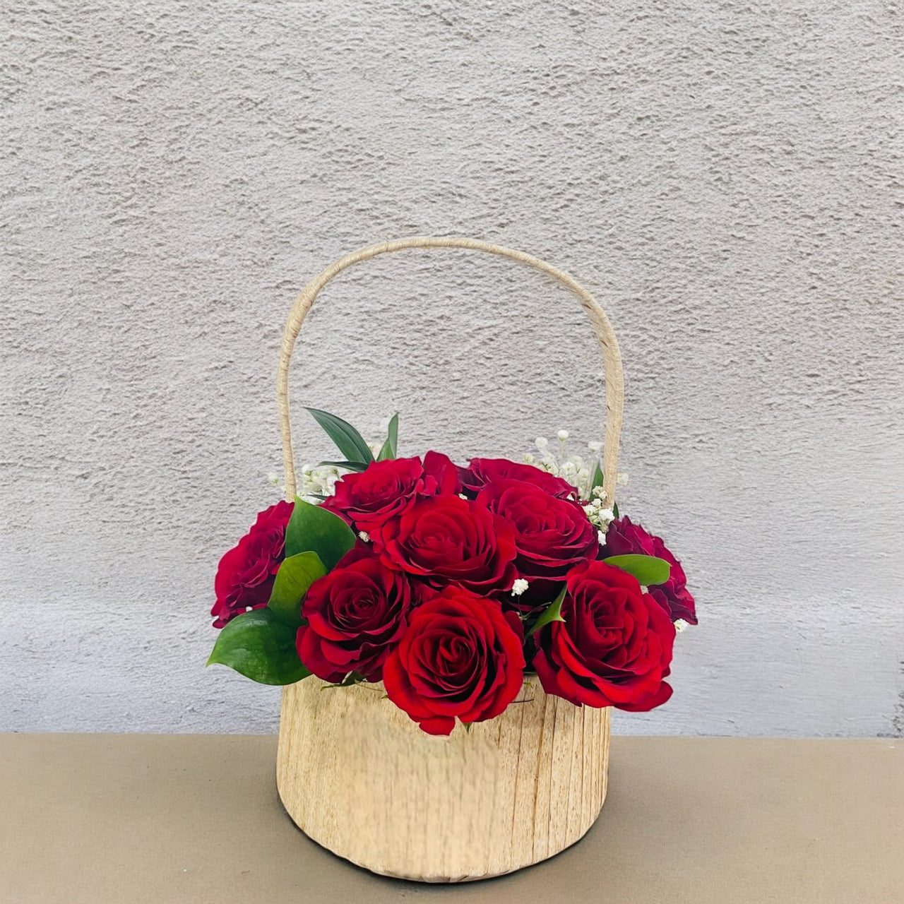"15 Red Roses in a Beautiful Basket – Elegant Floral Gift Arrangement"