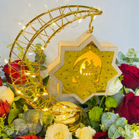 Floral Arrangement with Crescent Moon LED – Perfect for Ramadan