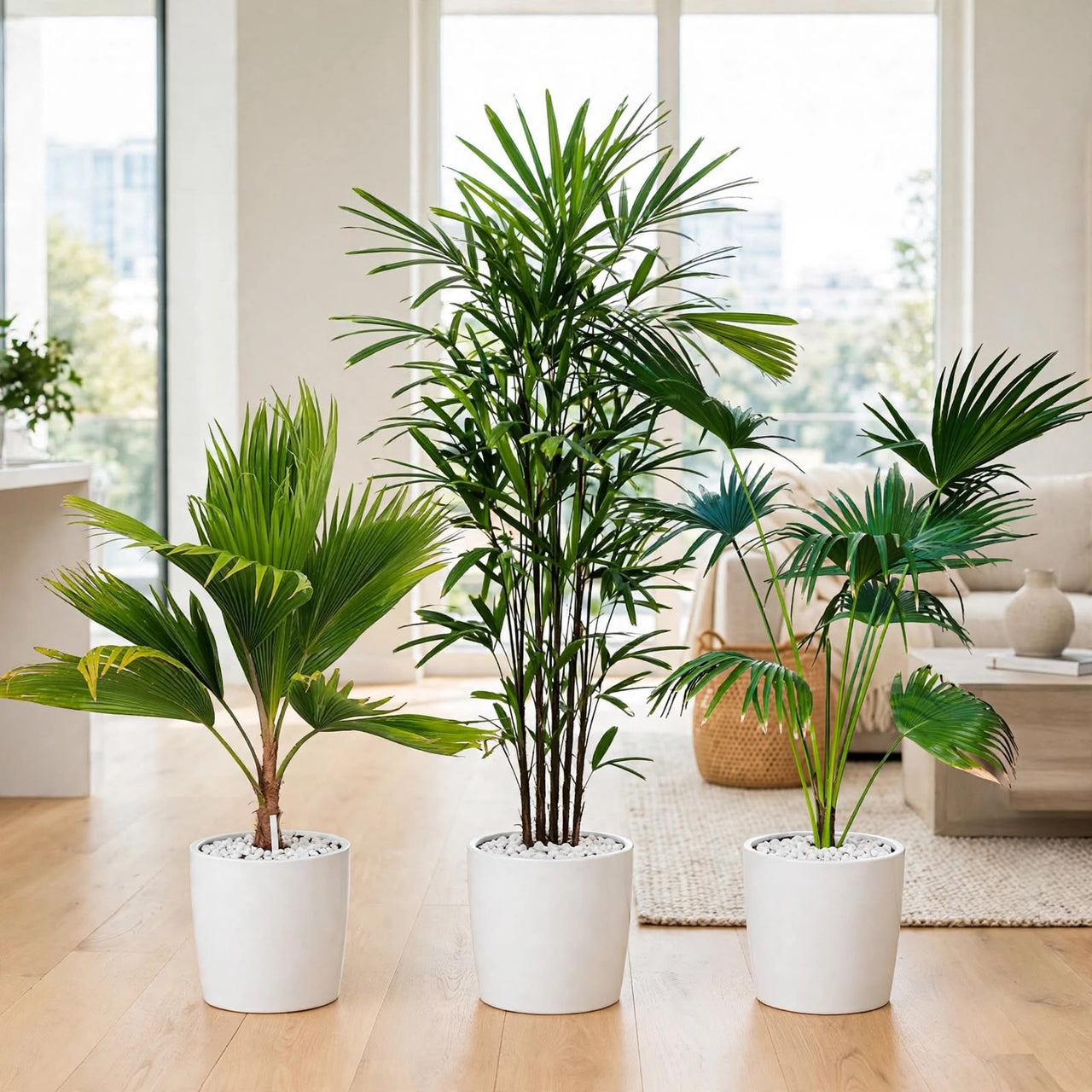 Designer Indoor Palm Trio- Rhapis, Livistona & Fiji Palm