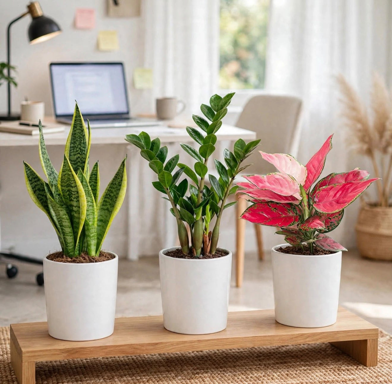 Work From Home Bundle - Snake Plant, ZZ Plant, Aglaonema Pink Air Purifying & Low Light | Dubai Home Office