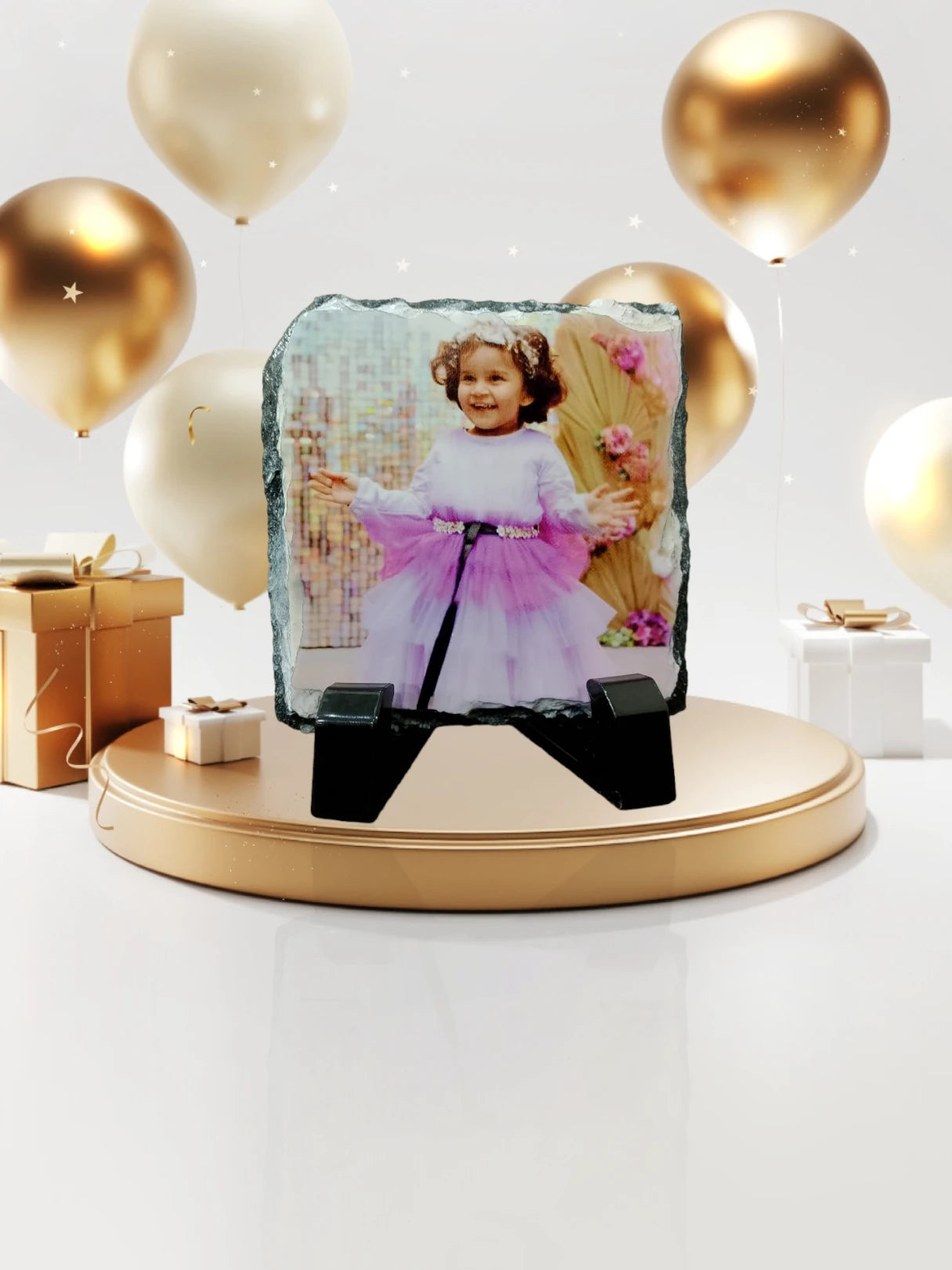 Happy Birthday, Personalized Stone Frame, Custom Name, Age, Picture Display