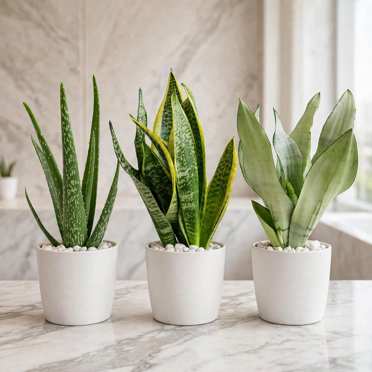 Air Purifying Plant Bundle – Aloe Vera, Mini Snake Plant & Silver Snake Plant
