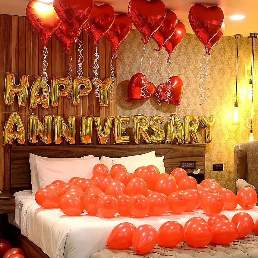 Anniversary Celebration Balloon Decoration: Romantic Golden Foil Surprise
