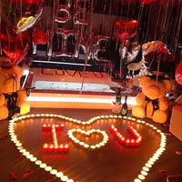 Beautiful Love Decor, Balloons, Teddy Bears, T-Light Heart Arrangement, Red Roses Bouquet