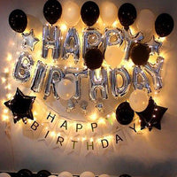 Black and White Birthday Surprise, Happy Birthday Balloon Set, T-Light Glass Candle Decor
