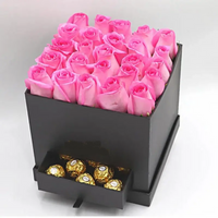 Black Box of Love, 25 Pink Roses, Ferrero Rocher, Square Black Box, Elegant Floral Gift