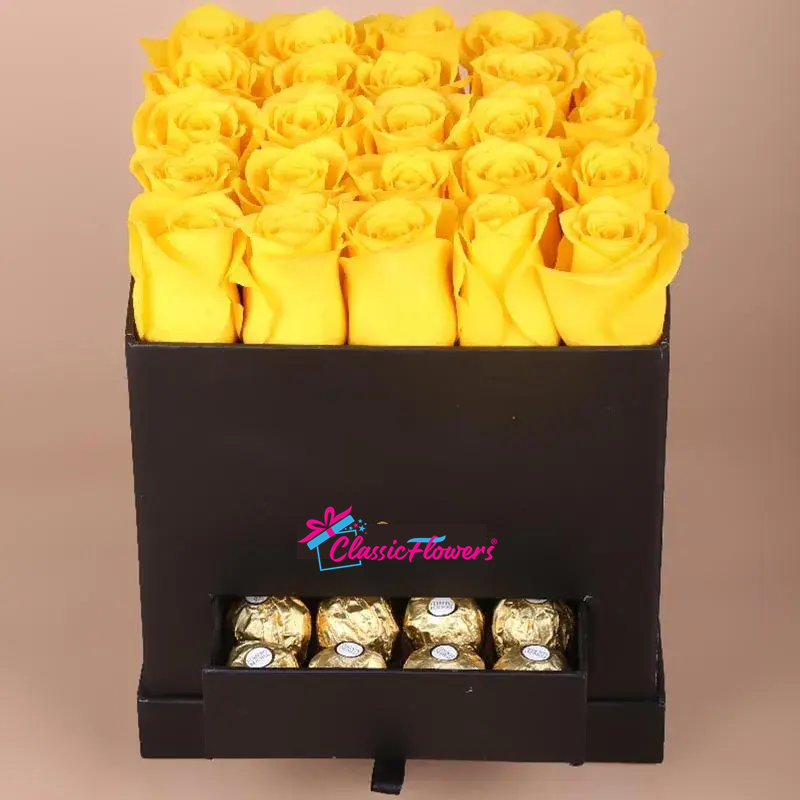 Black Box of Love 25 Yellow Roses