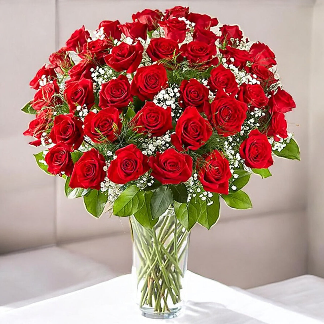 50 Red Roses in Vase