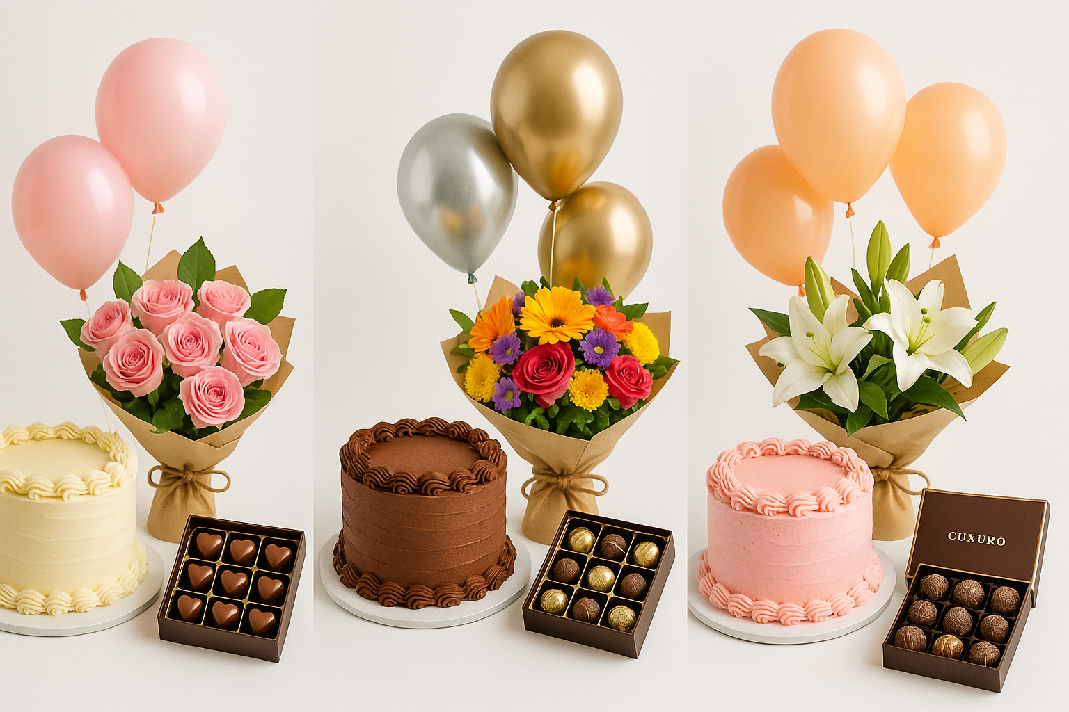 Cake Bundles like with flowers or balloon or choclates