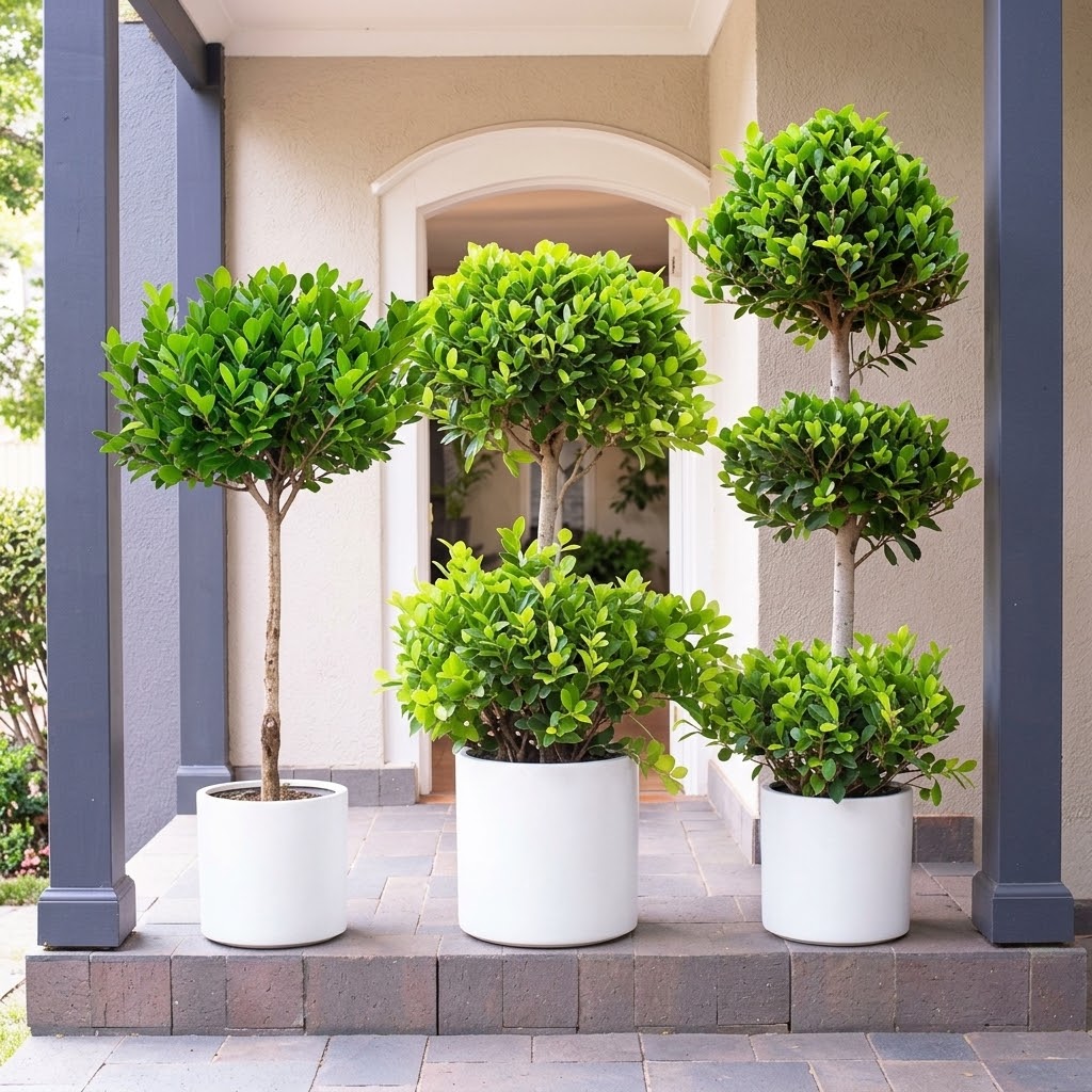 Ficus Panda Topiary Bundle – Single Head, 2 Tier & 3 Tier in Ceramic Pot