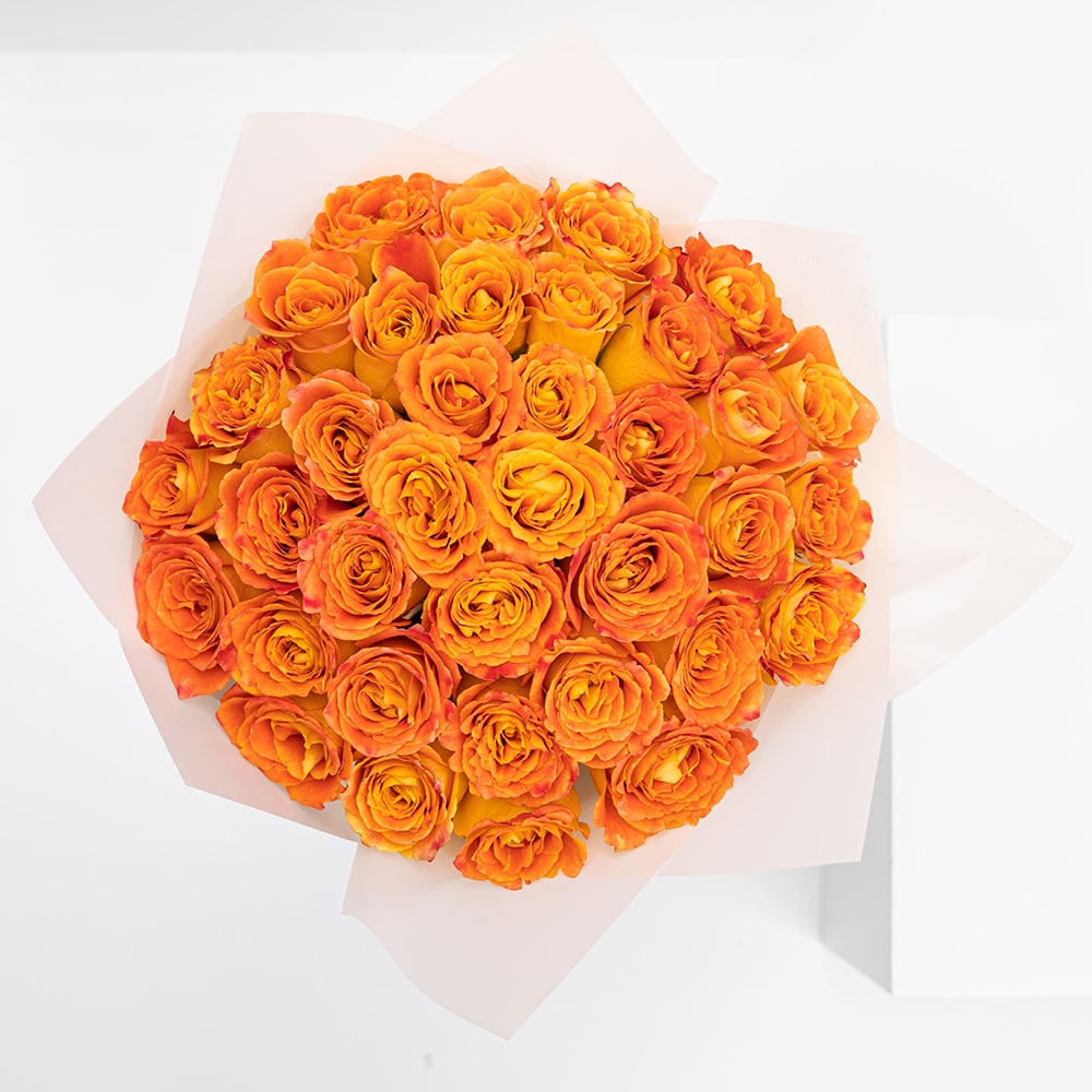 50 Orange Roses, Happy Birthday Elegance in Bloom, Happy Birthday Stick,Elegant