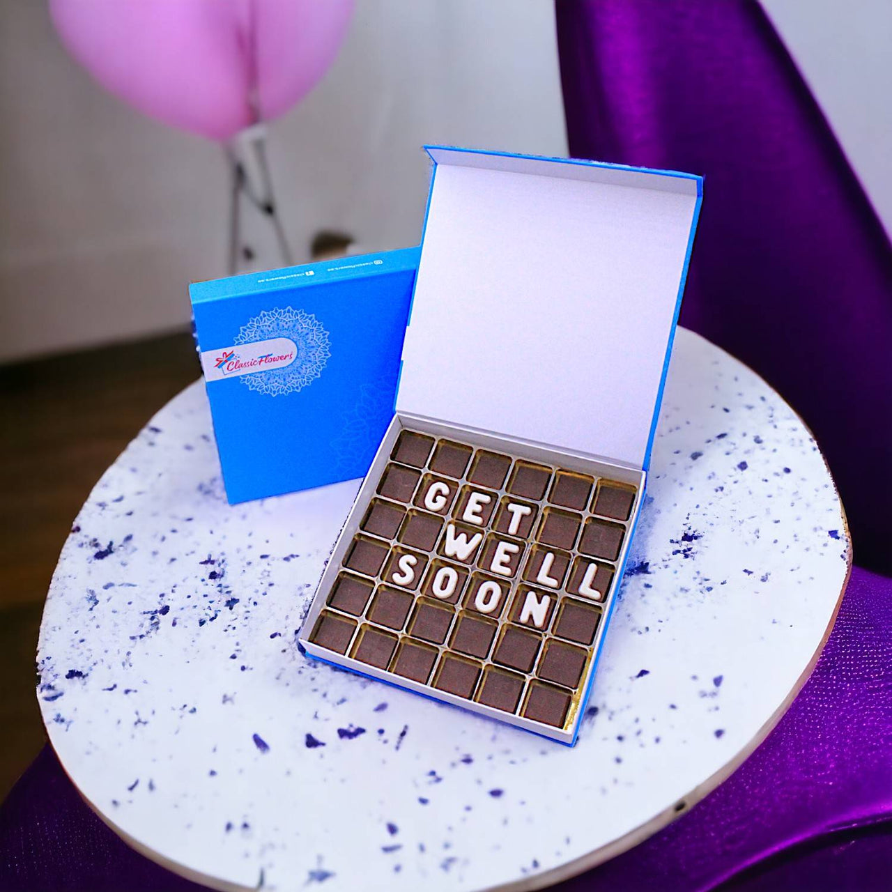 Get Well Soon, Customized Chocolate Box, Plain Milk Chocolate, White Chocolate Letters, 500g