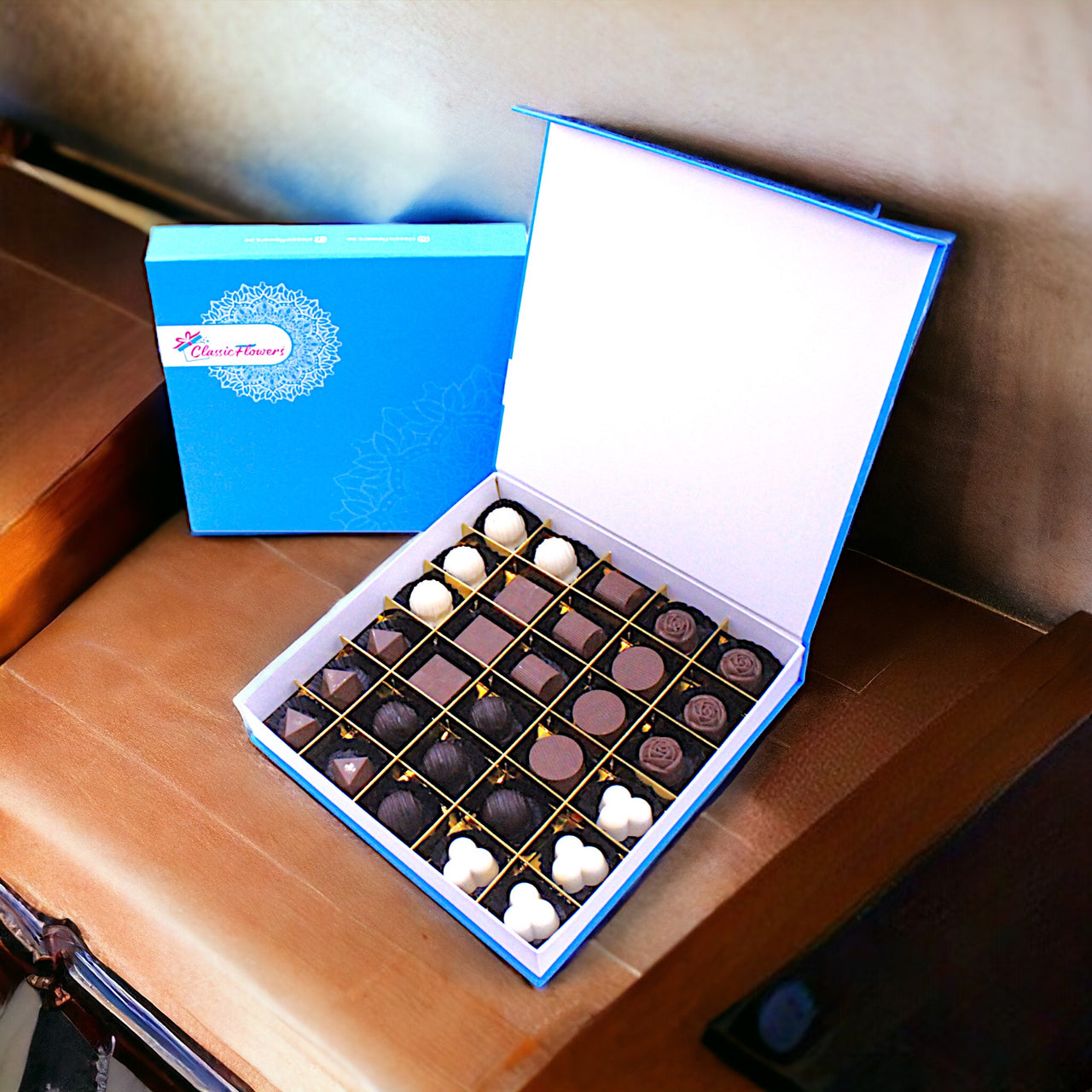 Assorted Chocolate Collection, 30pcs, White Truffles, Dark Truffles, Crunchy Wafer, Hazel Nuts, Rose Compound, Mix Nuts, Raspberry Compound, Plain Milk Bar