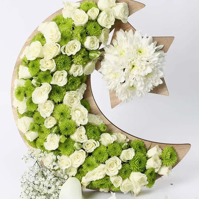 Floral Crescent Moon and Star Green | Unique Floral Arrangement