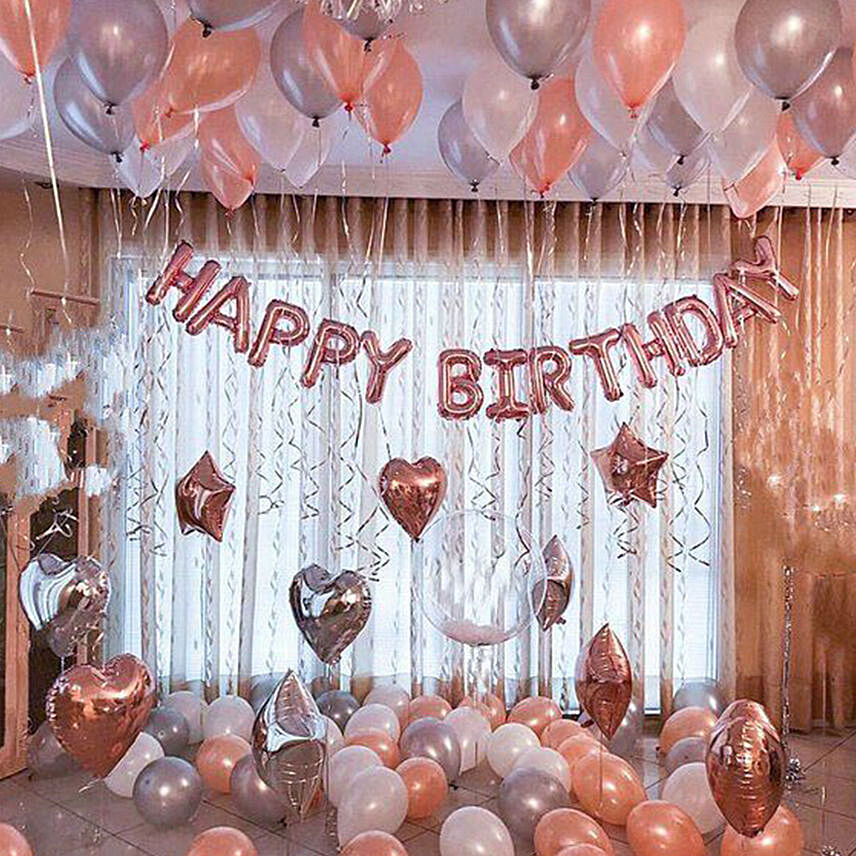 Happy Birthday Balloons, Rose Gold Letter Balloons, Foil Balloons, Helium Latex Balloons, Air Latex Balloons