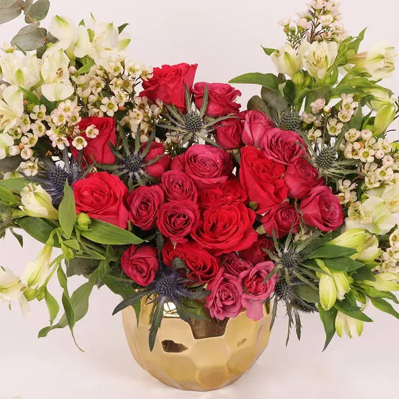 Flower Arrangement in Golden Vase