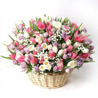 Magnificent Tulips, 201 Tulips, Mix Color Tulips, Large Handle Basket