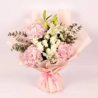 Pastel Paradise Bouquet, Pink Hydrangeas, White Roses, White Oriental Lilies, White Statice