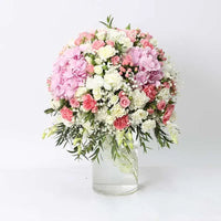 Pretty Lady Floral Arrangement, Tall and Graceful, Hydrangeas, Carnations, Roses, Orchids, Hypericum, Cylinder Glass Vase