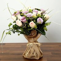 Purple and Peach Elegance, Rose Bouquet Delight, Purple Roses, Peach Roses, Brunia