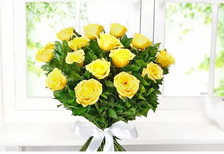Sunny Splendor, Yellow Roses, Hand-Tied Bouquet, Ribbon Bow,Buy Sunny Splendor Online