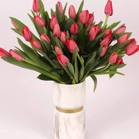 30 Red Tulips in Ceramic Vase
