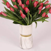 30 Red Tulips in Ceramic Vase