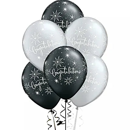Congratulations Balloons, Set of 10, Black and Silver, Latex, Helium Gas