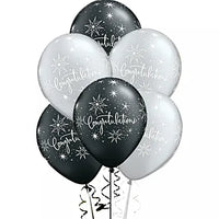 Congratulations Balloons, Set of 10, Black and Silver, Latex, Helium Gas