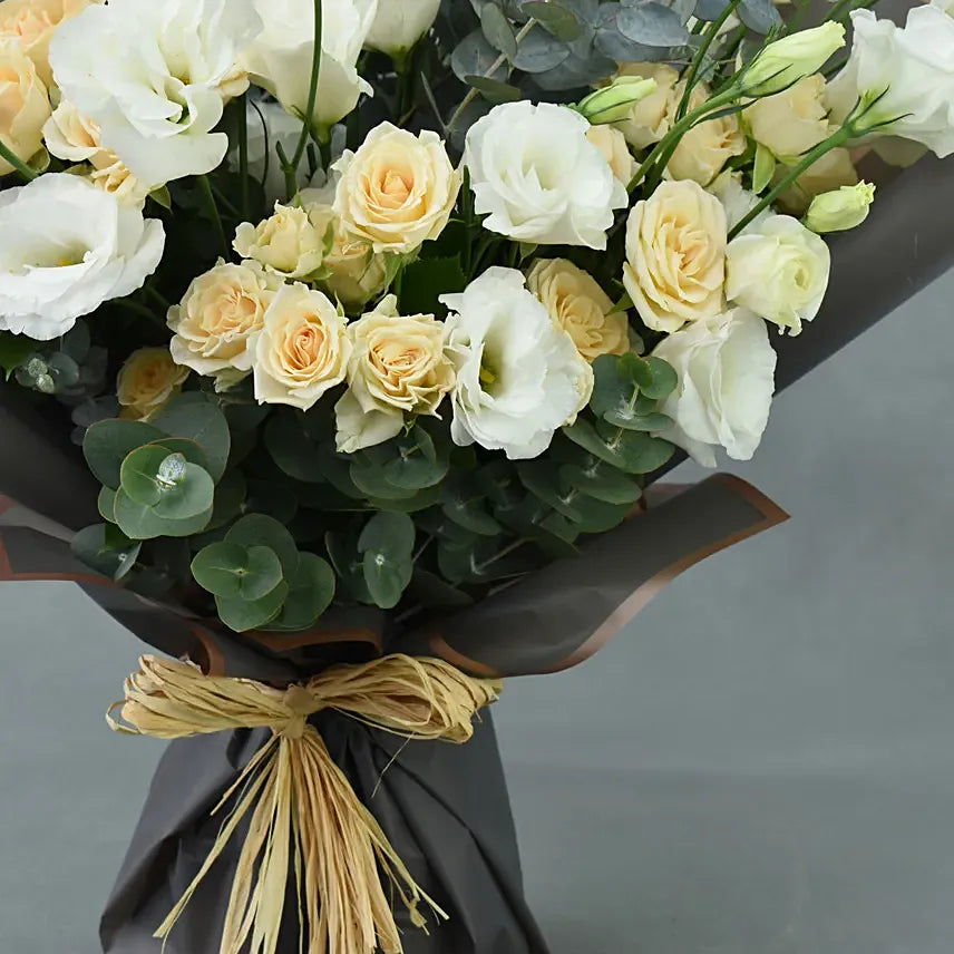 Peach Spray Roses and White Lisianthus Bouquet