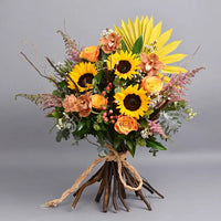 Sunflowers Shine, Sunflower, Cymbidium, Rose, Carnation, Hand-Tied Bouquet