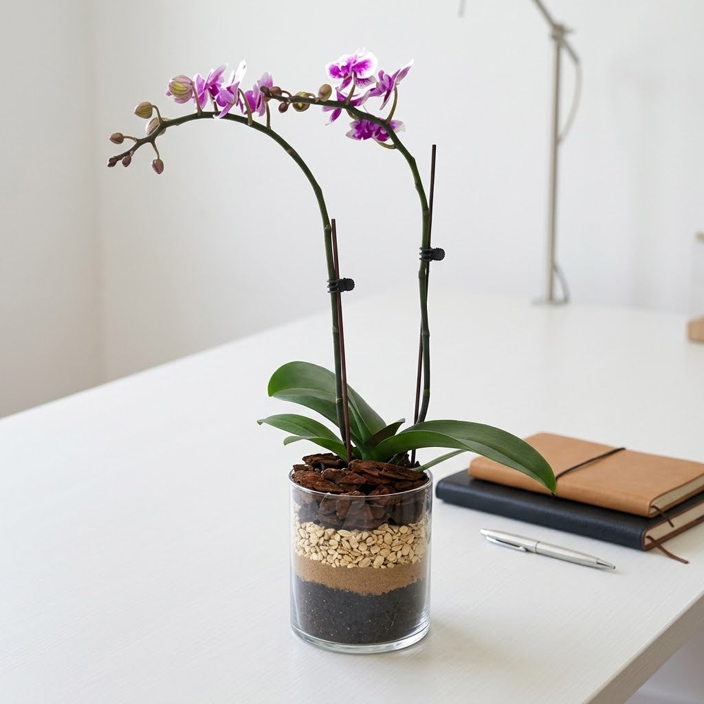 Variegated Mini Orchid in Glass Vase
