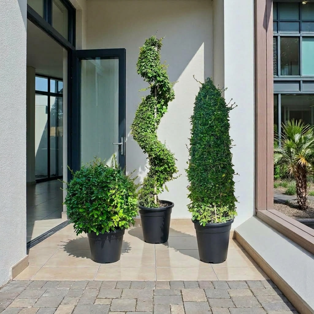 Ehretia Topiary Bundle – Cone, Ball & Spiral Shapes | Topiary Plants Dubai