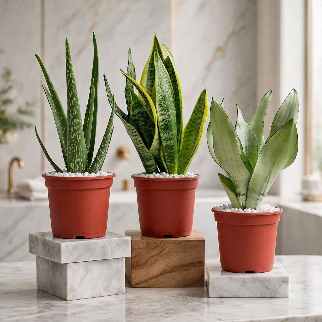 Air Purifying Plant Bundle – Aloe Vera, Mini Snake Plant & Silver Snake Plant