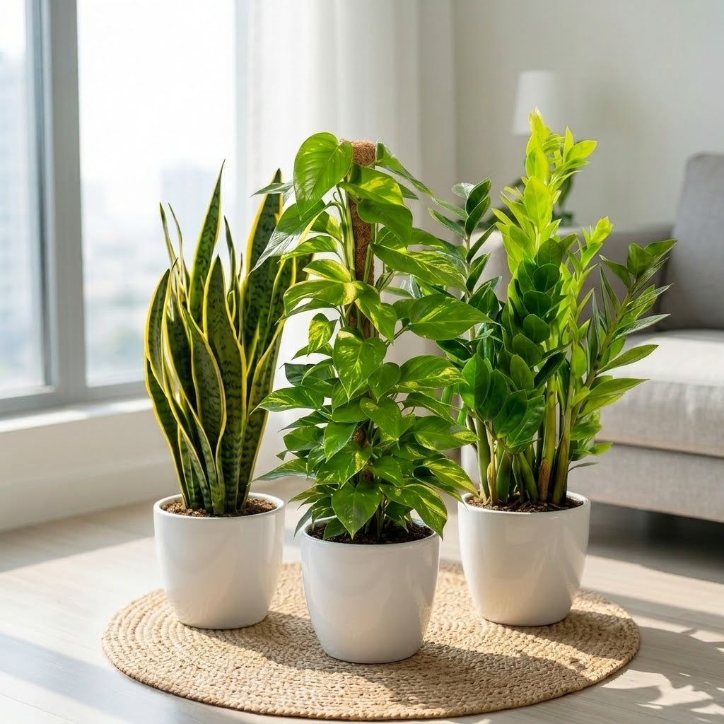 Easy Care Indoor Plant Bundle – Snake Plant, Money Plant & ZZ Plant