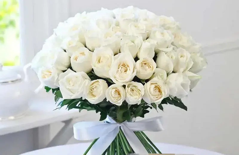 White Roses, Bunch, Simple Elegance, Ribbon Bow