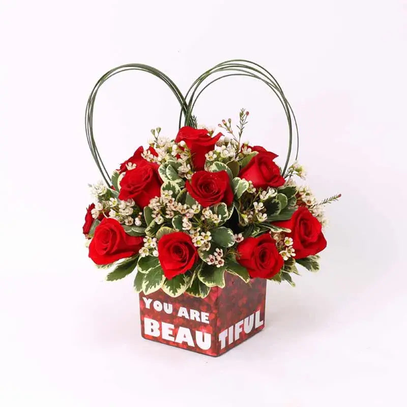 You Are Beautiful: Red Roses in Flower Vase